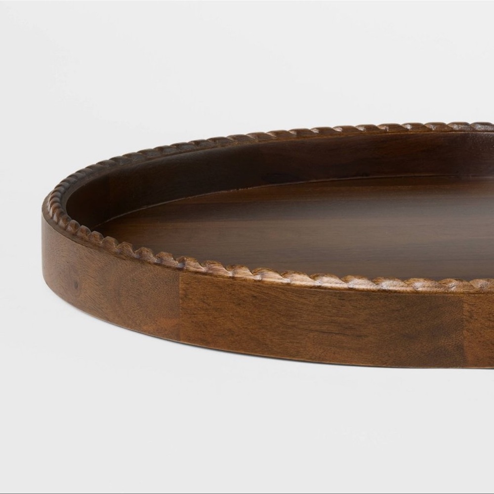 Studio McGee Braided Edge Wood Tray Dark Brown - Picture 4 of 7